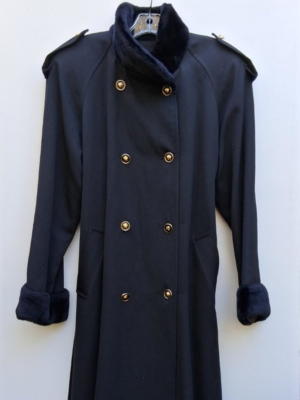 Vintage Holly's double-breasted raglan wool winter trench coat, black (s. L)